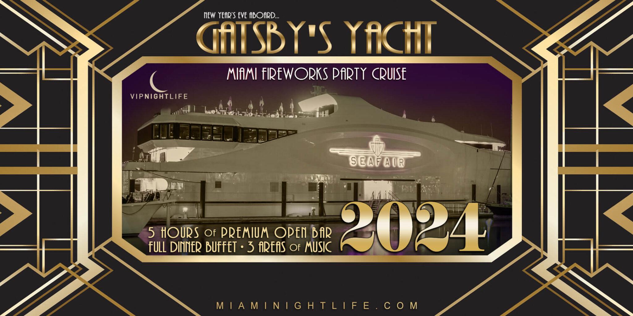 Miami Fireworks New Year’s Eve 2024 Pier Pressure® Yacht Party Pier